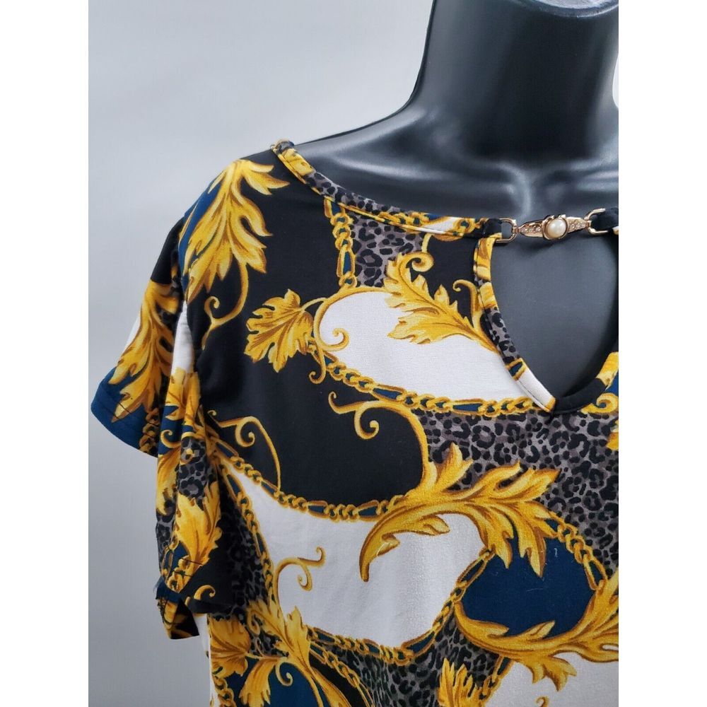 Jennifer Lauren Plus Blouse Top Women's Size 2X‎ Gold White Black Blue